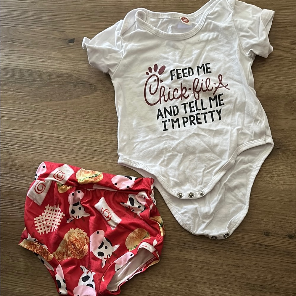White Graphic chick fil a Onesie and bummies
